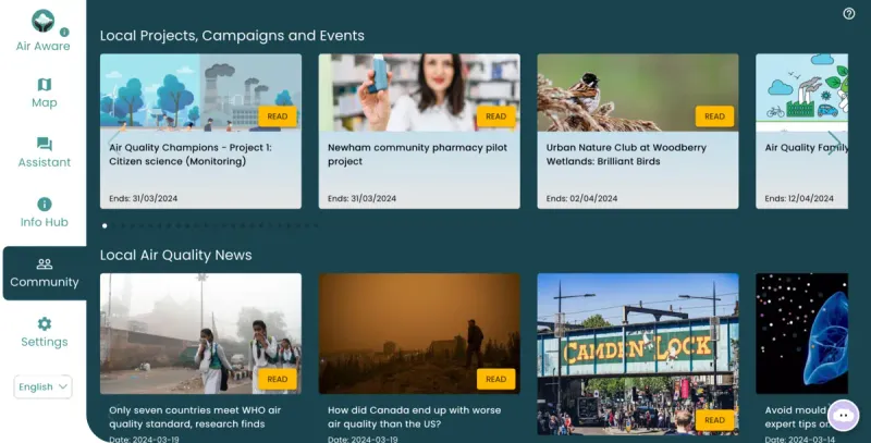 Air Aware community hub with events