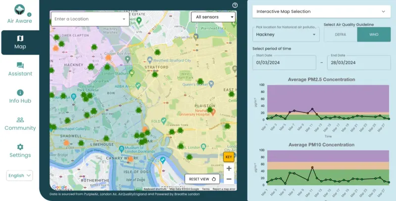 Interactive air pollution map for London