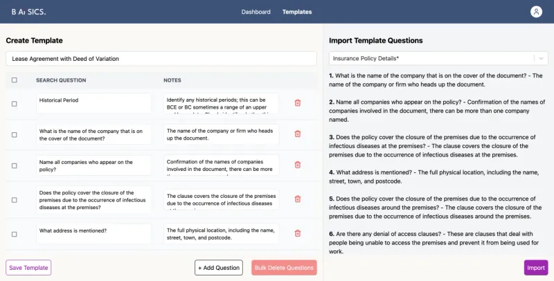 BAiSICS template creation interface