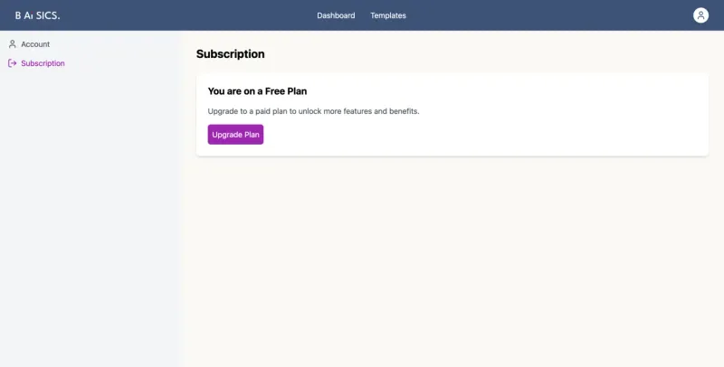 BAiSICS subscription management interface