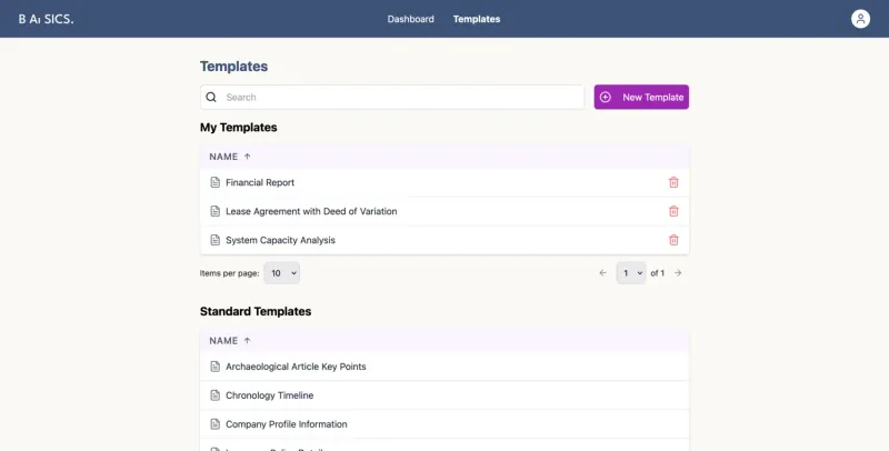 BAiSICS template management system