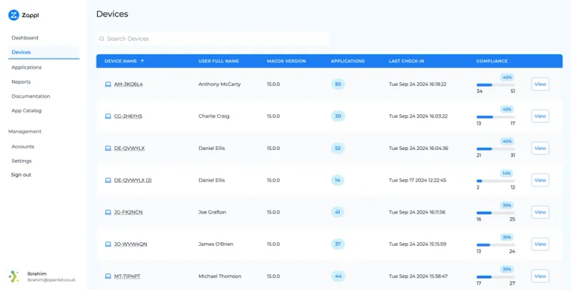Device management list view